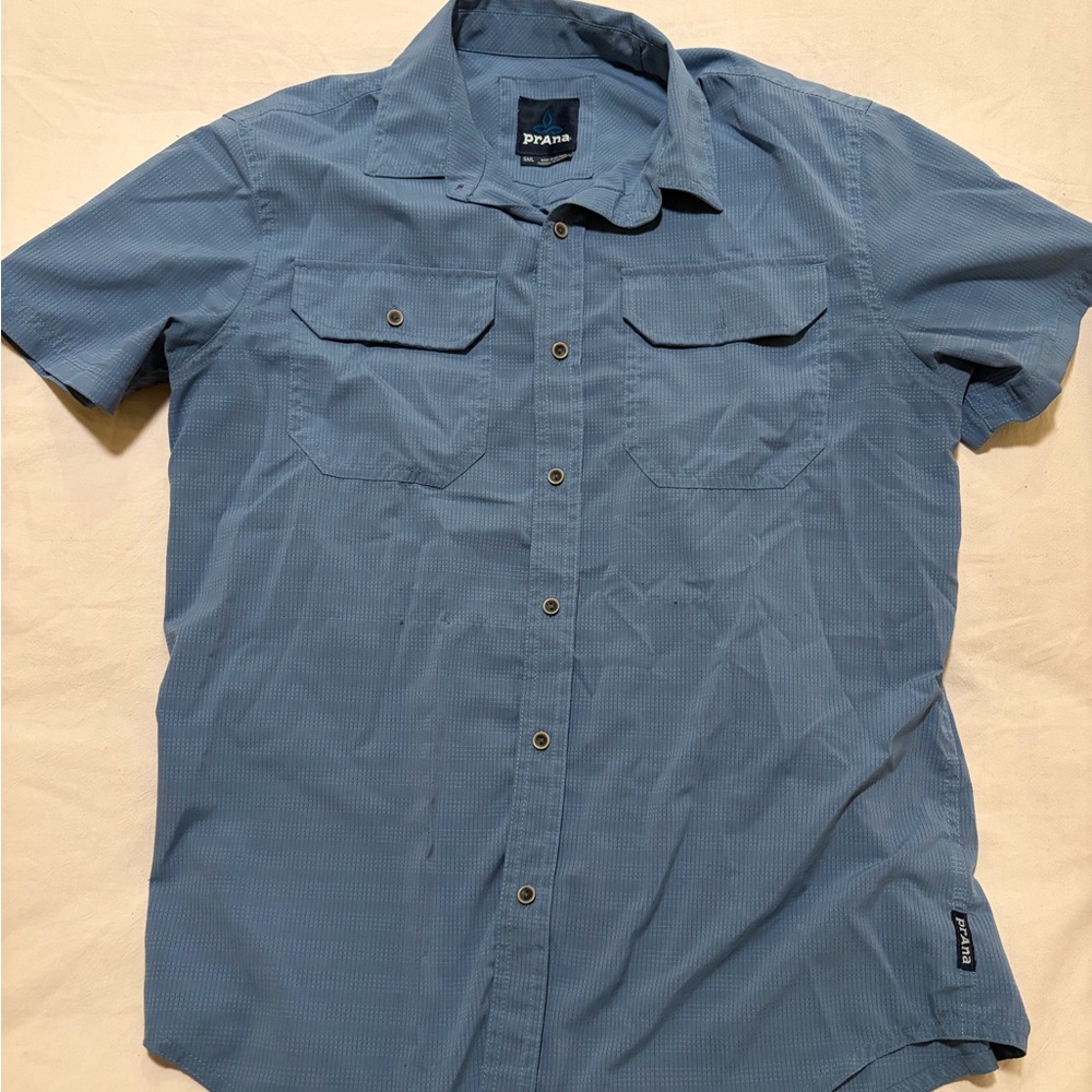 Prana Men's Casual Blue Button Down Shirt